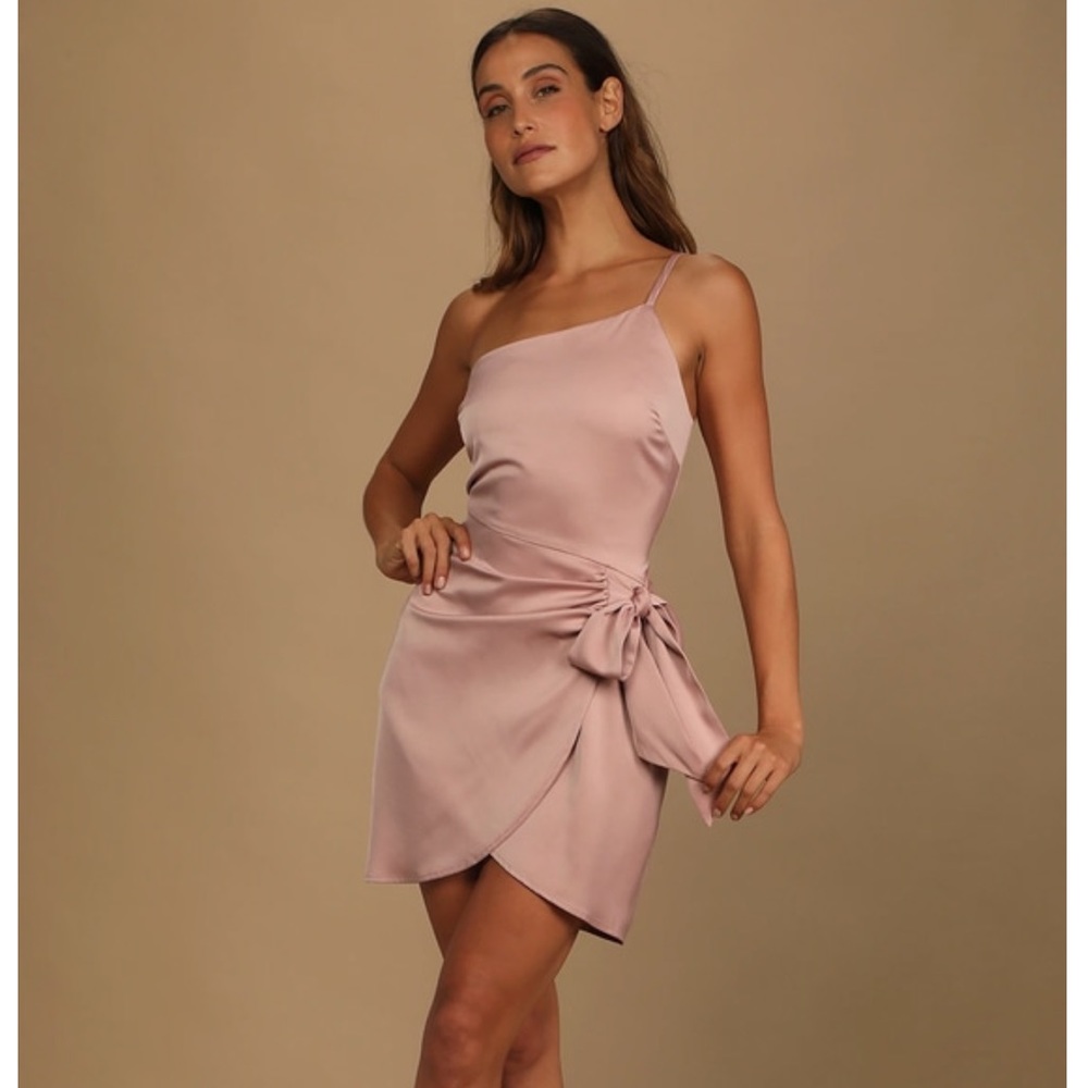 Lulus meant to be together dusty pink satin one shoulder mini dress